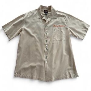 Men’s Vintage Harley Davidson Ivory Hawaiian Style Embroidered Button T-Shirt